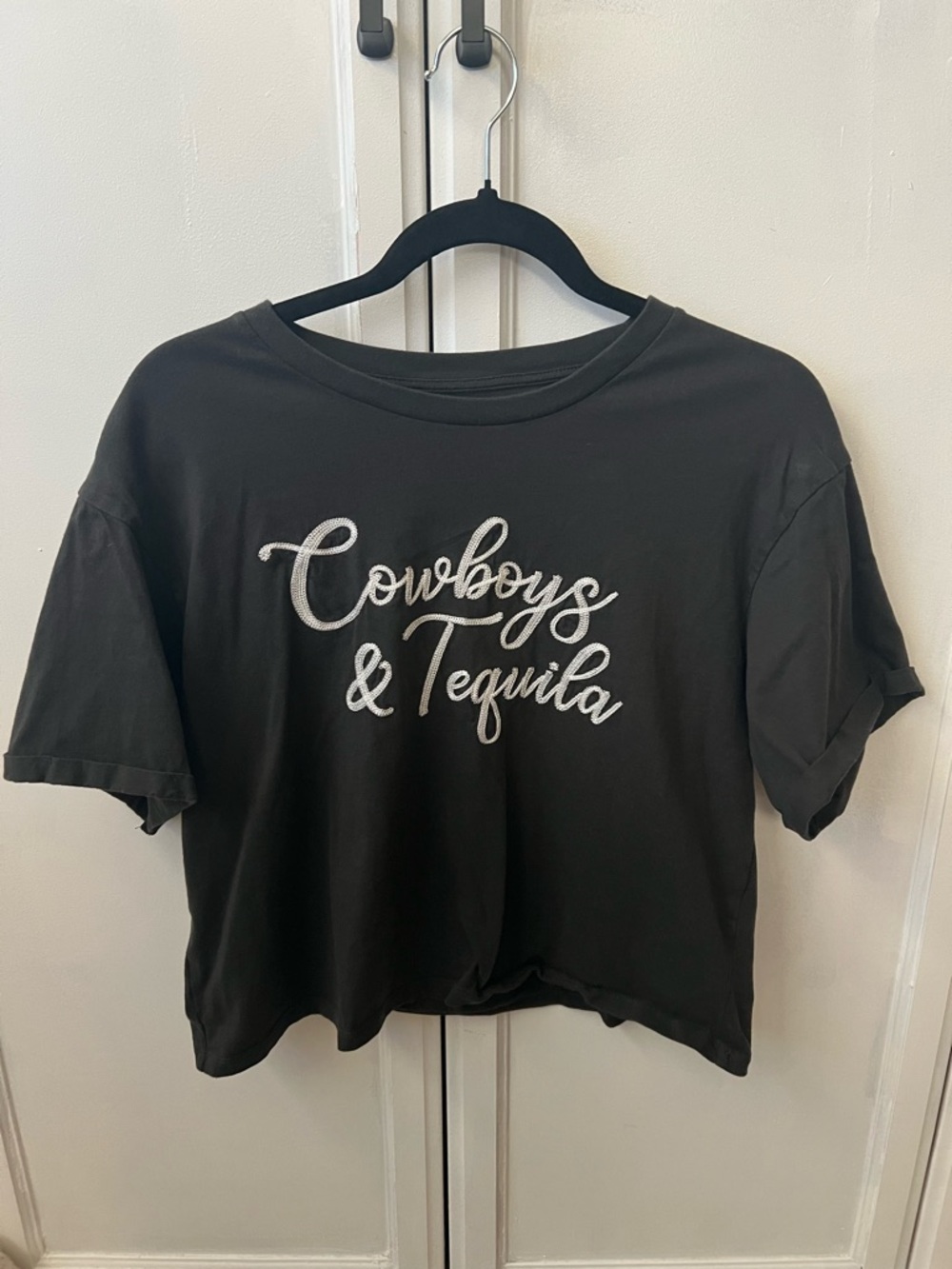 Black 'Cowboys & Tequila' Graphic Crop Tee